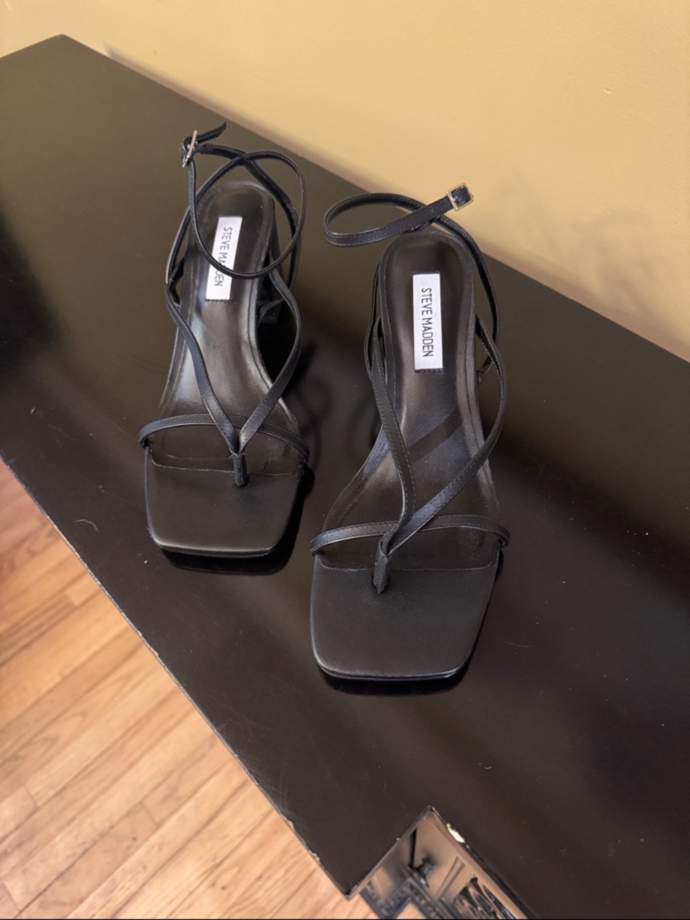 Steve Madden Black Strappy Square-Toe Heels
